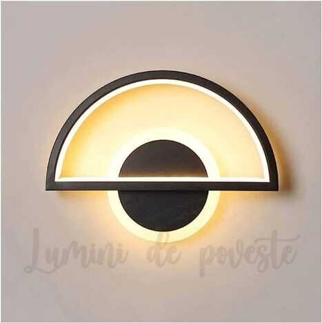 Aplica LED 34W Black Half, LED inclus, 2 surse de iluminare, Lumina: Cald, Natural, Rece, Echivalent